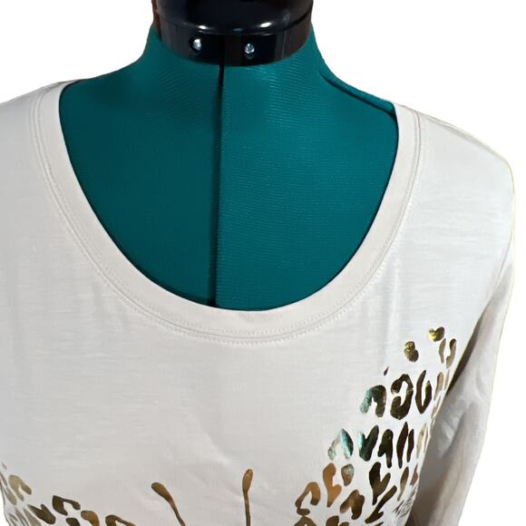 Dots Gold Butterfly Beige Long Sleeve Crew Neck 95% Cotton Plus Size 1X Beige - Picture 3 of 14